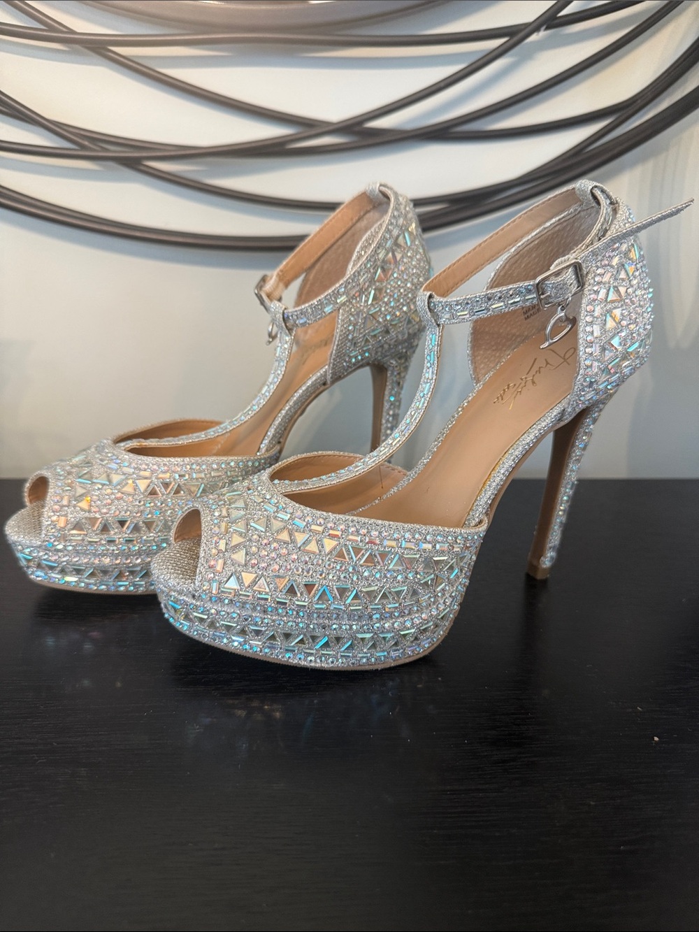 Thalia Sodi Silver Rhinestone Heels